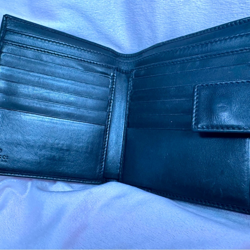 Gucci GG Canvas Black Trifold Wallet Vintage Silver Logo Plate Made in Italy - Picture 10 of 12